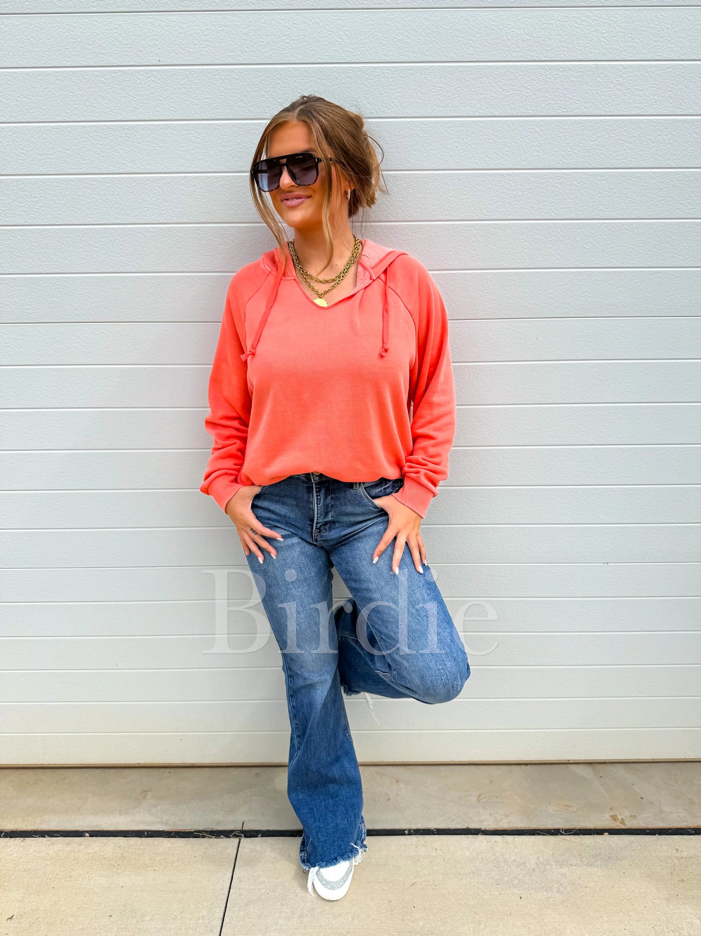 PRE-ORDER Birdie Split Neck Rounded Hem Ash Wash Pullovers