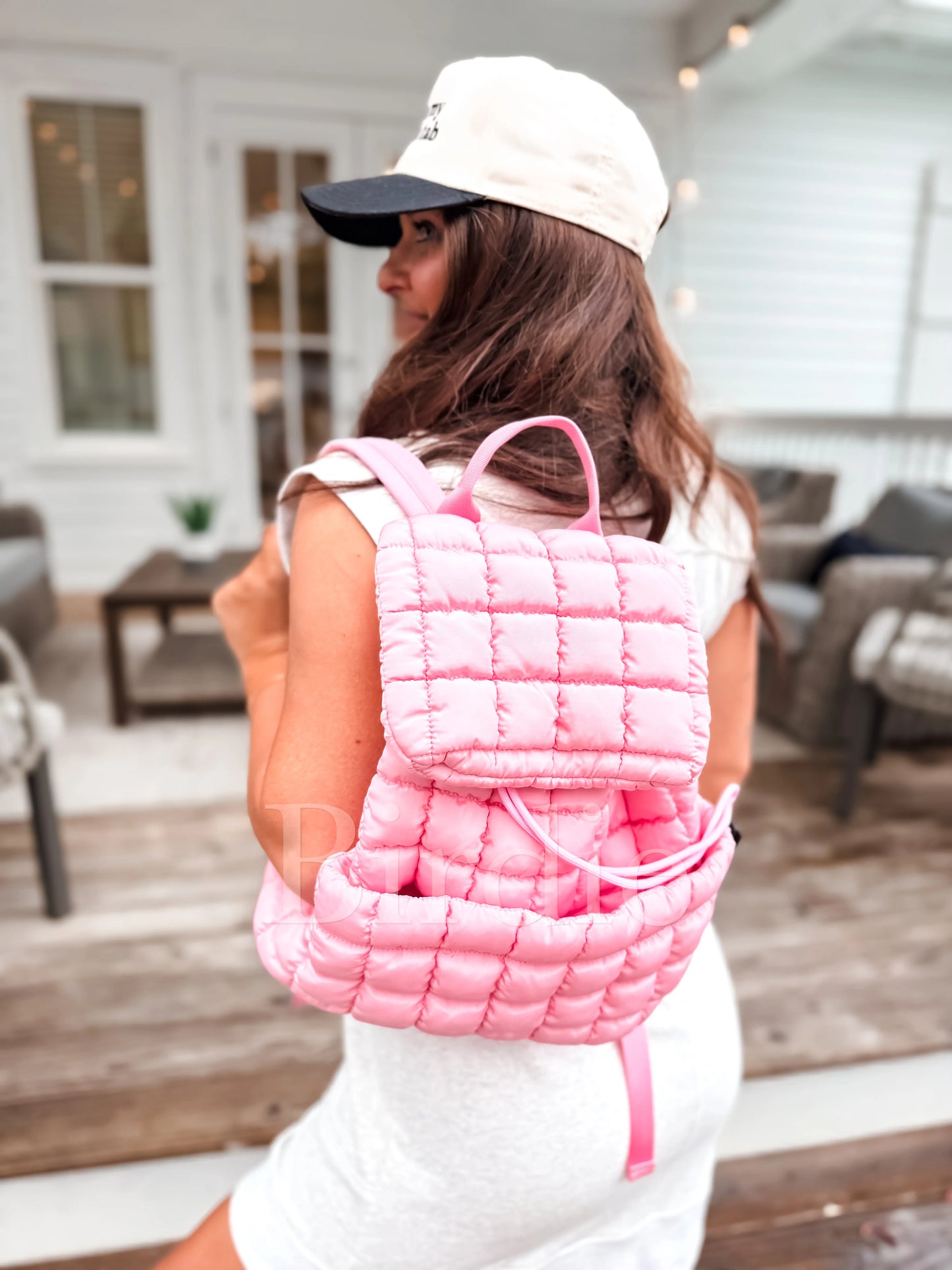 Birdie Quilted Backpack in Pink