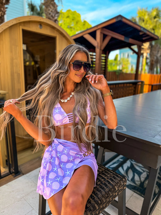 Birdie Three Piece Swimsuit in Lavender Shores (Sold as Set)
