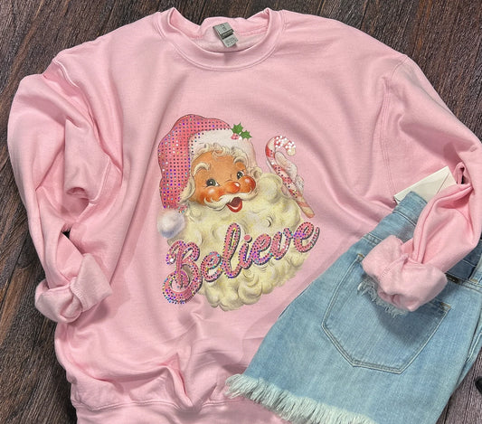 PREORDER Pink Spangle Santa Crewneck Sweater