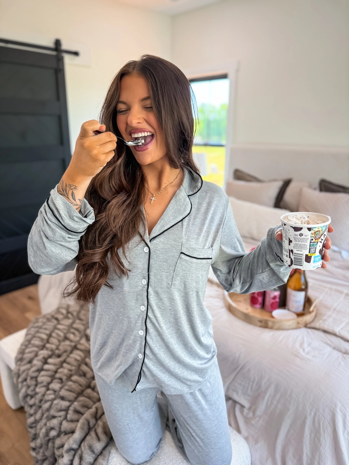 Birdie LUXE Whisper Dream PJ Set in Heathered Whip (Sold as Set)