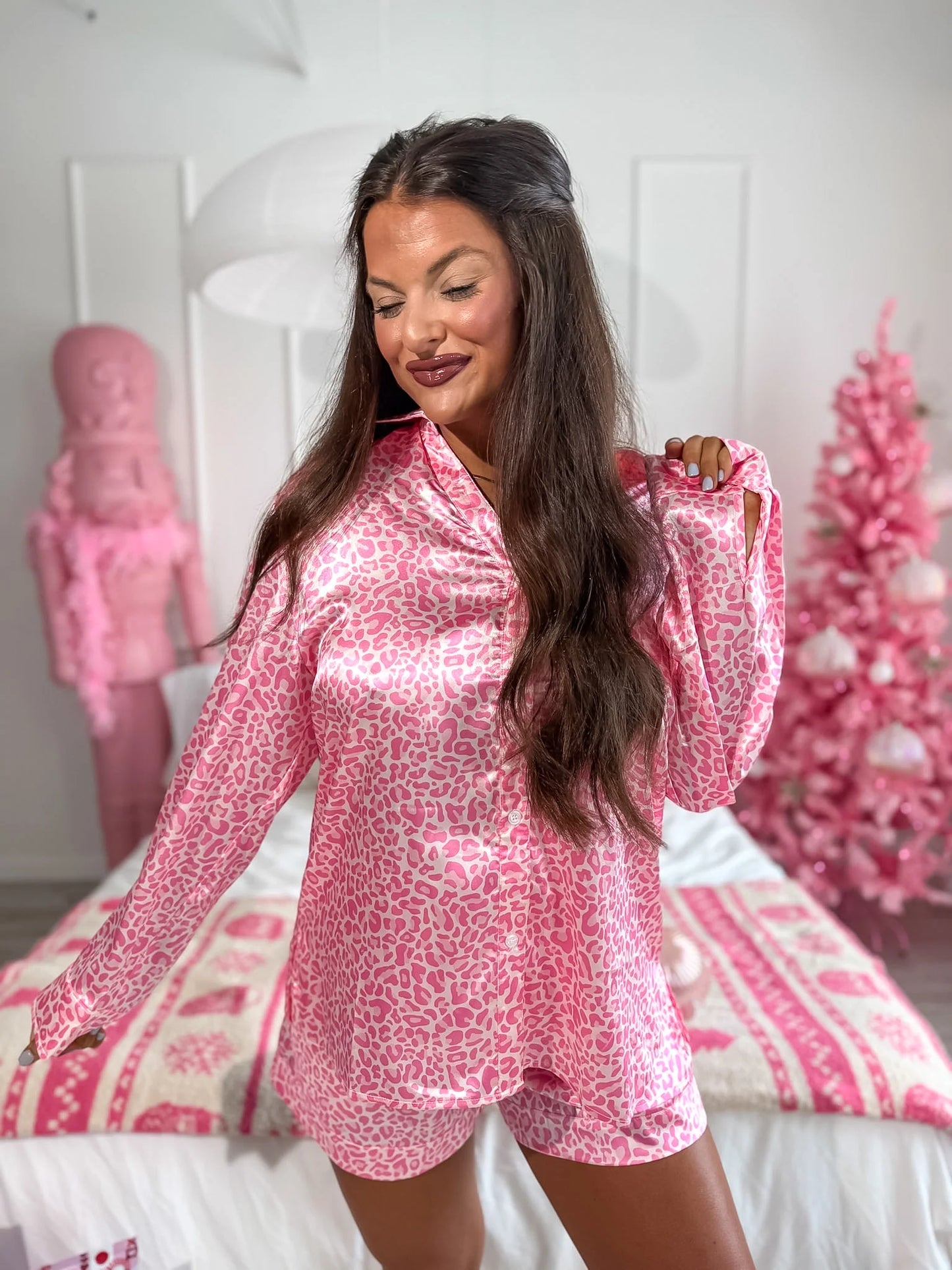 PREORDER Birdie After Dark Satin Set in Pink Party Leopard (Sold as Set)