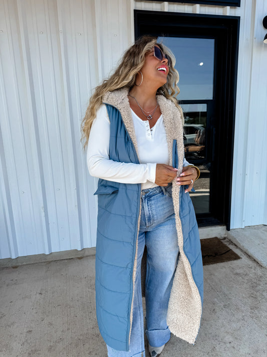 PREORDER/ free ship— Reversible Sherpa Puffer Vest