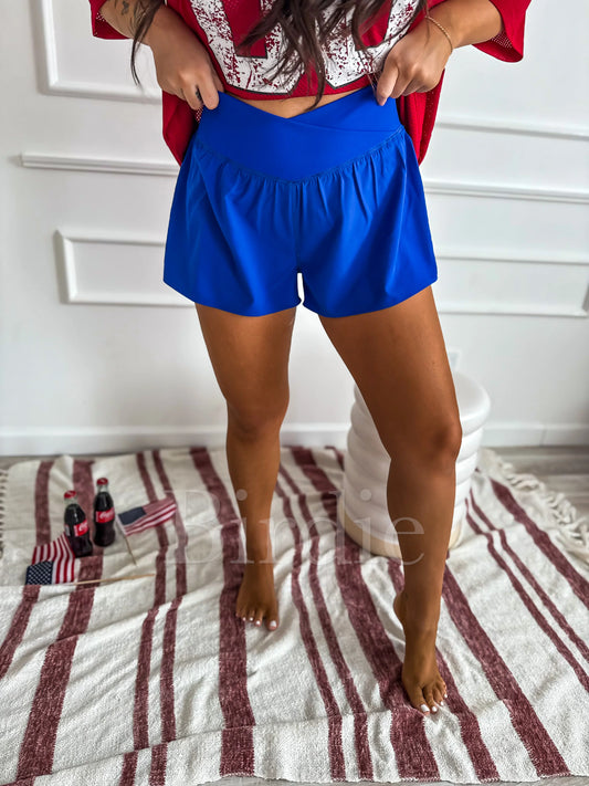 PREORDER Birdie Crossover Lined Active Shorts in Electric Blue