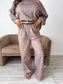 PREORDER Birdie Relaxed Terry Wide Leg Pants in Toasted Toffee Leopard