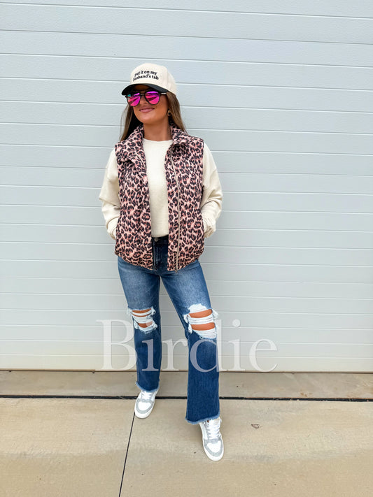 PRE-ORDER Birdie Puffer Vest In Light Camo & Cheetah