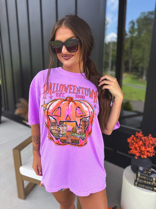 Halloweentown Graphic Tee on Neon Violet *final sale*