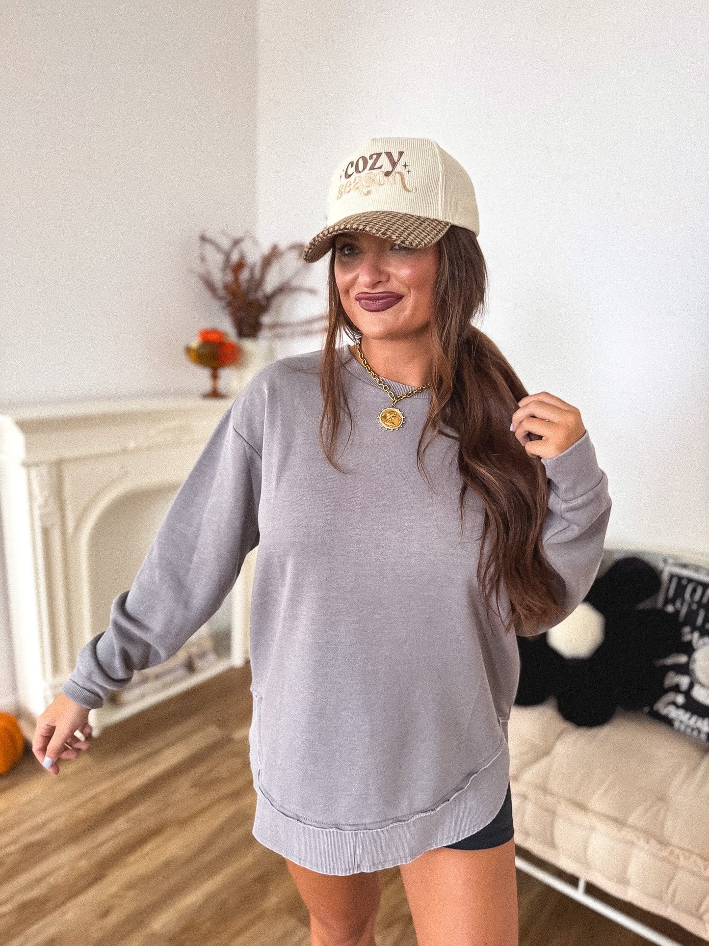 PREORDER Birdie Ash Wash Round Hem Pullover in Dove Gray