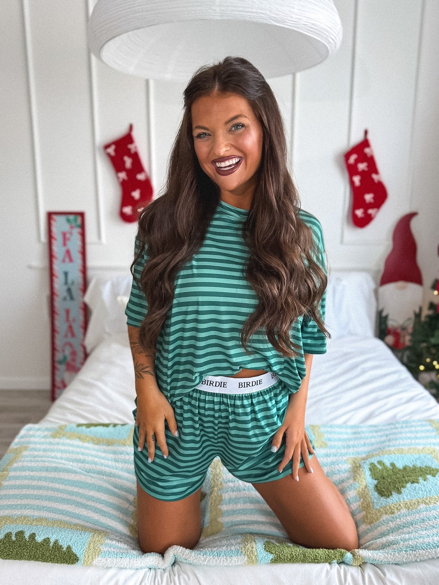 PREORDER Birdie Tee Boxer Short Set in Fir Real Stripe (Sold as Set)