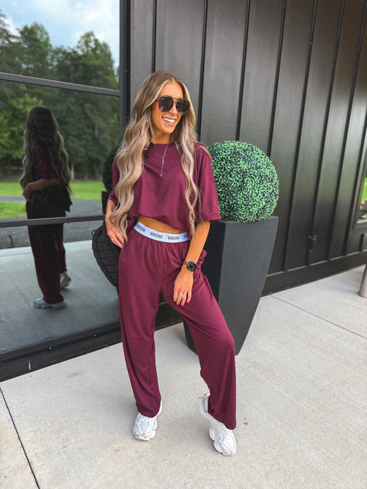 PREORDER Birdie Tee & Boxer Pant Set in Wild Mulberry (Sold as Set)