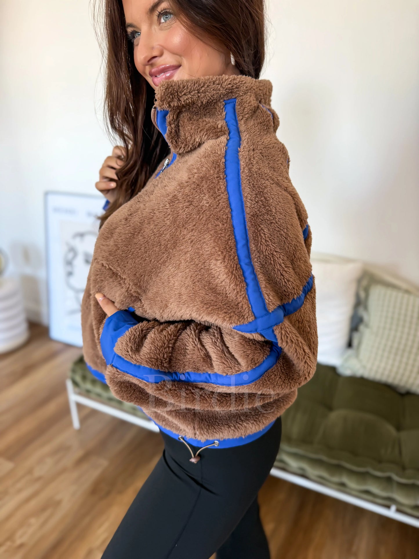 PREORDER Birdie Boxy Bliss Half-Zip in Brown & Blue