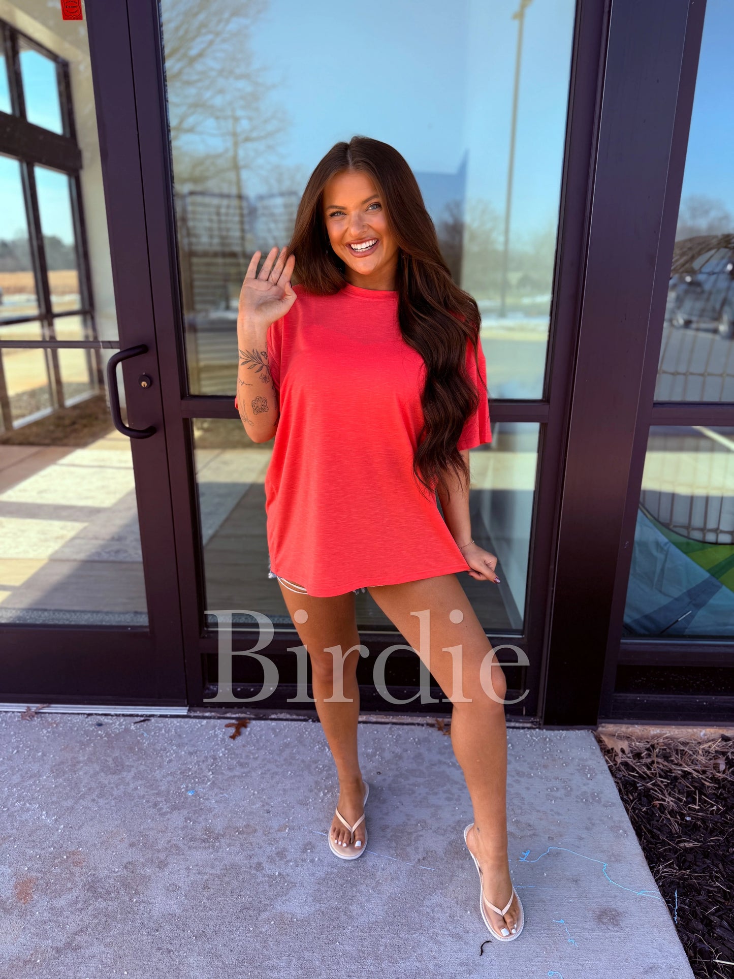 PREORDER Birdie Lightweight Slub Tee in Coral