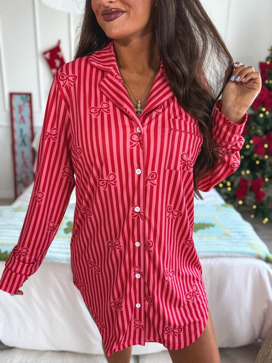 PREORDER Birdie Long Sleeve Sleep Dress in Tied in Tinsel