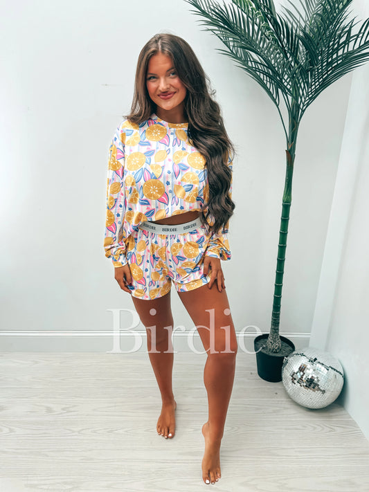 PREORDER Birdie Two Piece Long Sleeve Boxer Set in Blush Lemonade Dream