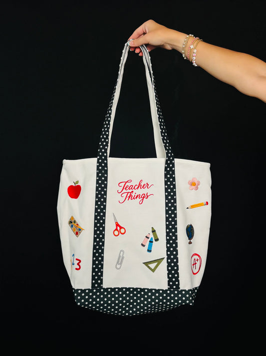Embroidered Teacher Things Tote Bag *final sale*