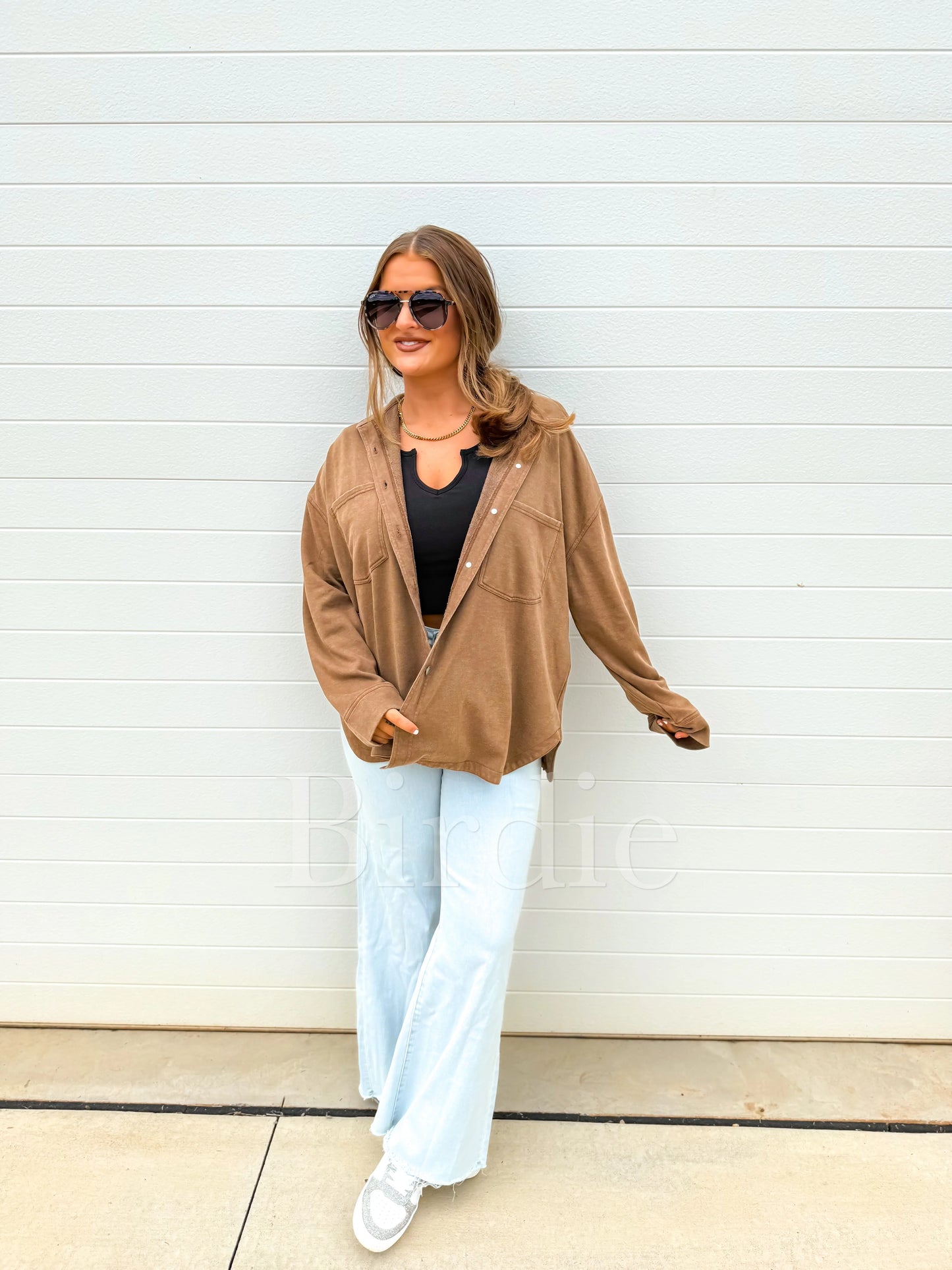 PRE-ORDER Birdie French Terry Shacket In Tan