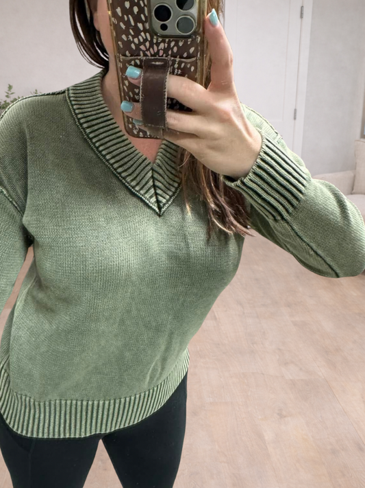 Mineral Wash V Neck Sweater