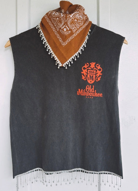 Old Mil Crop Rhinestone Tassel Top - Small