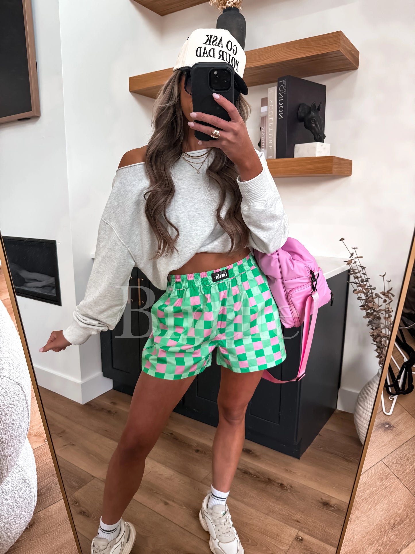 Birdie Boxer Shorts in Pink and Green Checker
