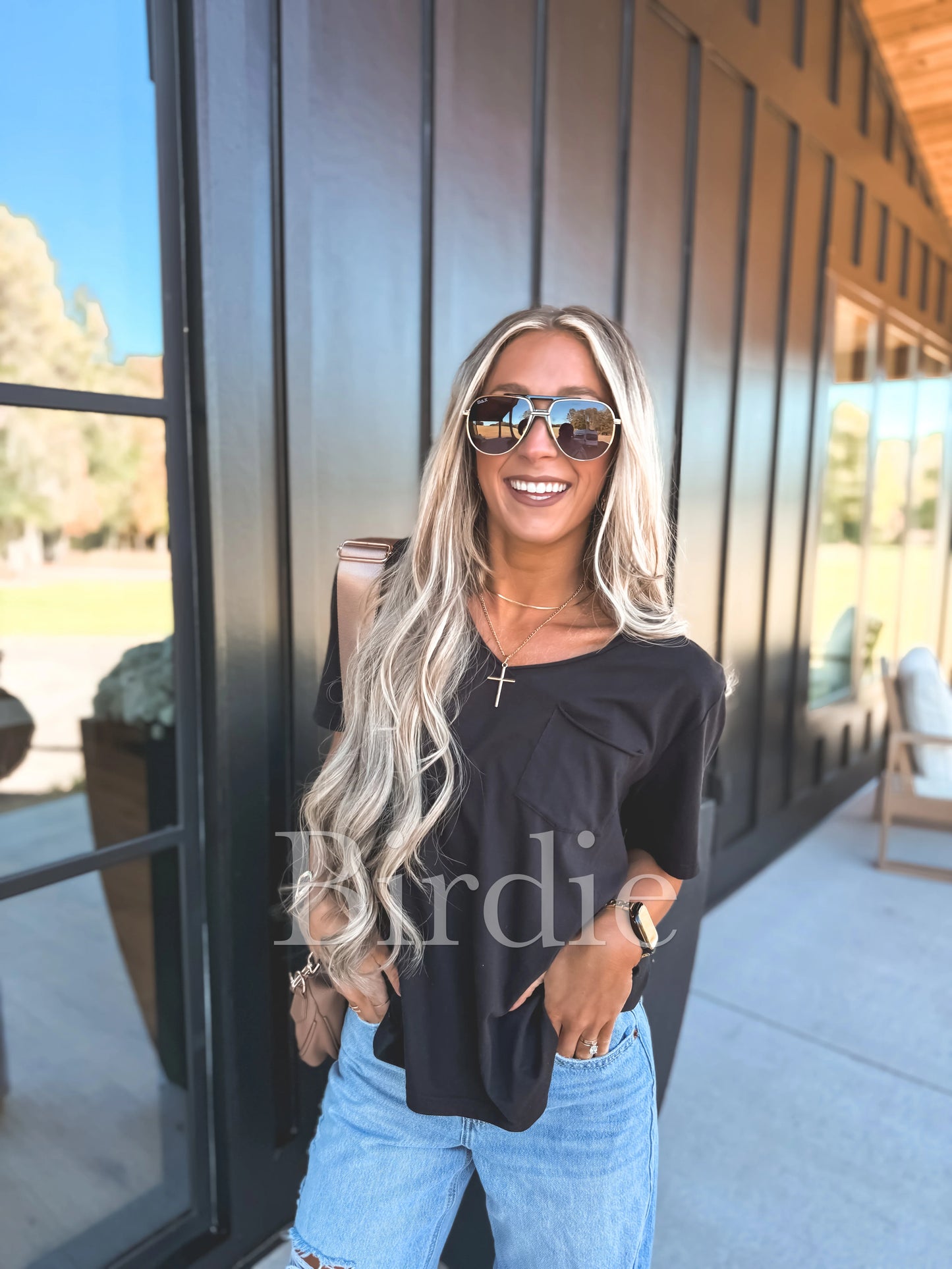 Birdie Softstyle V-Neck Pocket Tee In Black