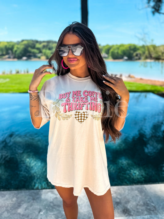 Buy Me Coffee & Take Me Thrifting Graphic Tee on Ivory