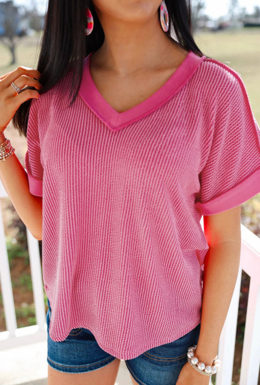 Ribbed knit v-neck blouse