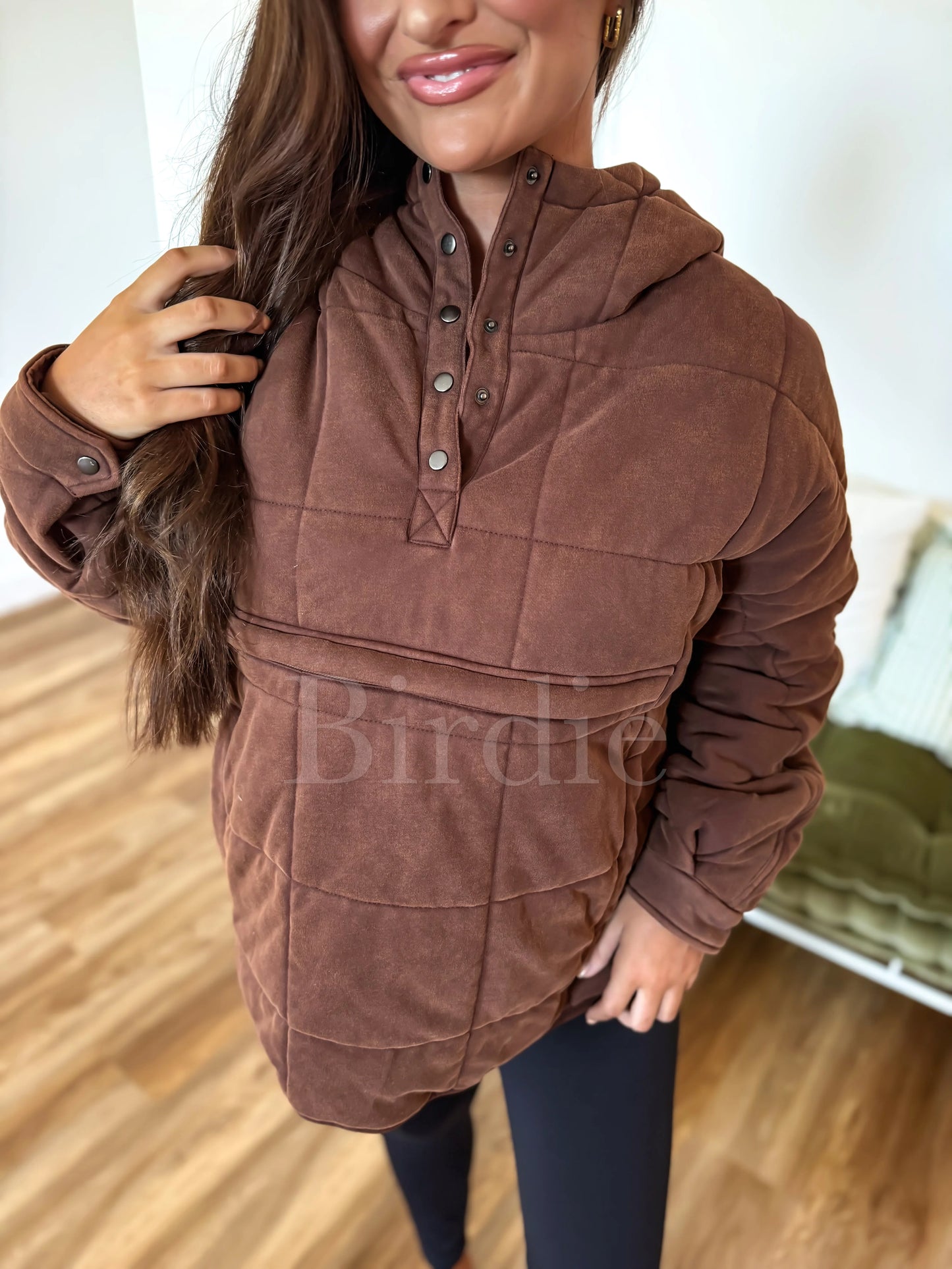 PREORDER Birdie Aspen Quilted Snap Pullover in Washed Cocoa