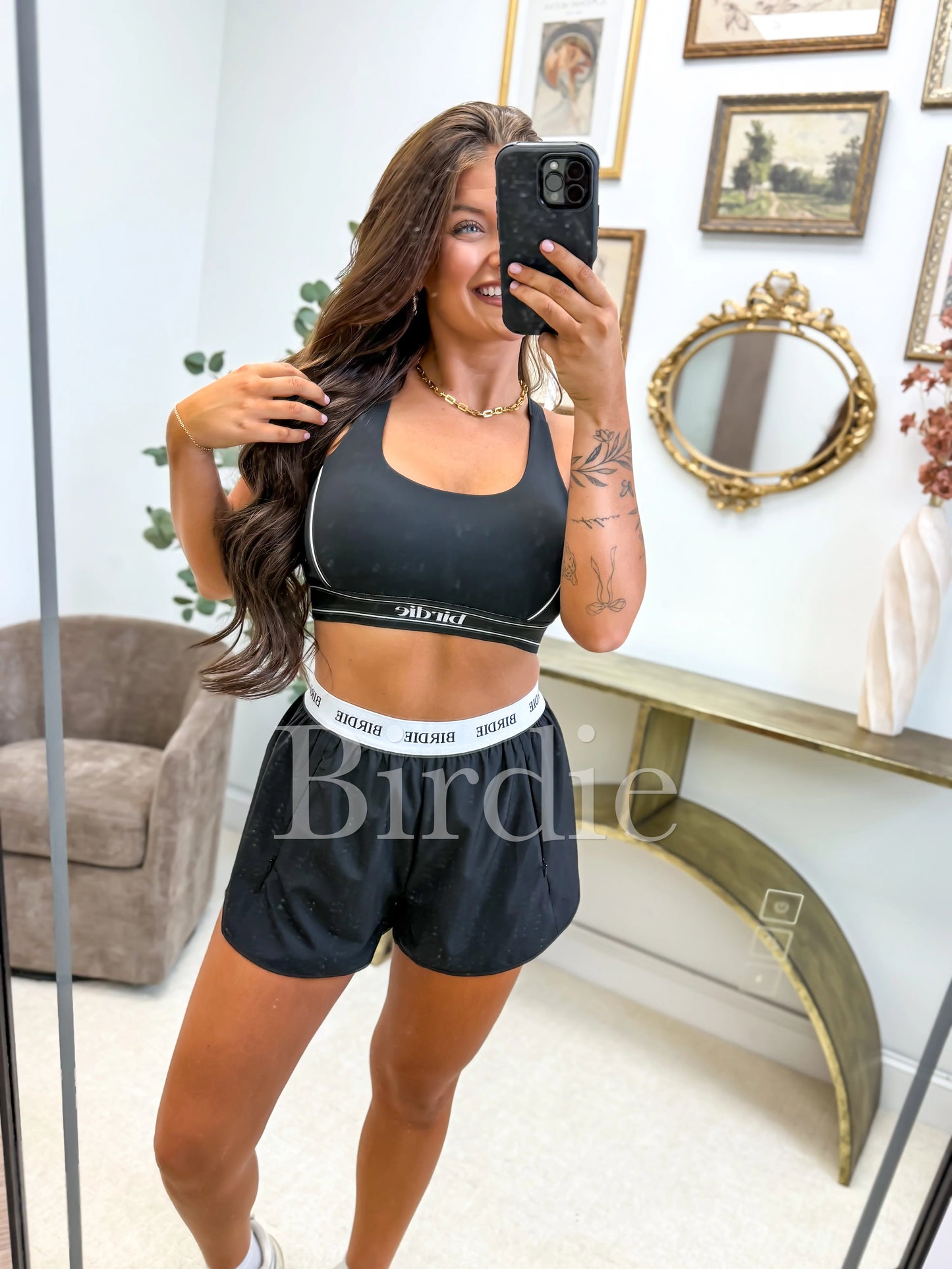 PREORDER Birdie Contrast Racerback Sports Bra in Black