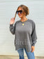 PRE-ORDER Birdie Ash Wash Raw Hem Cozy Pullover In Black & Teal