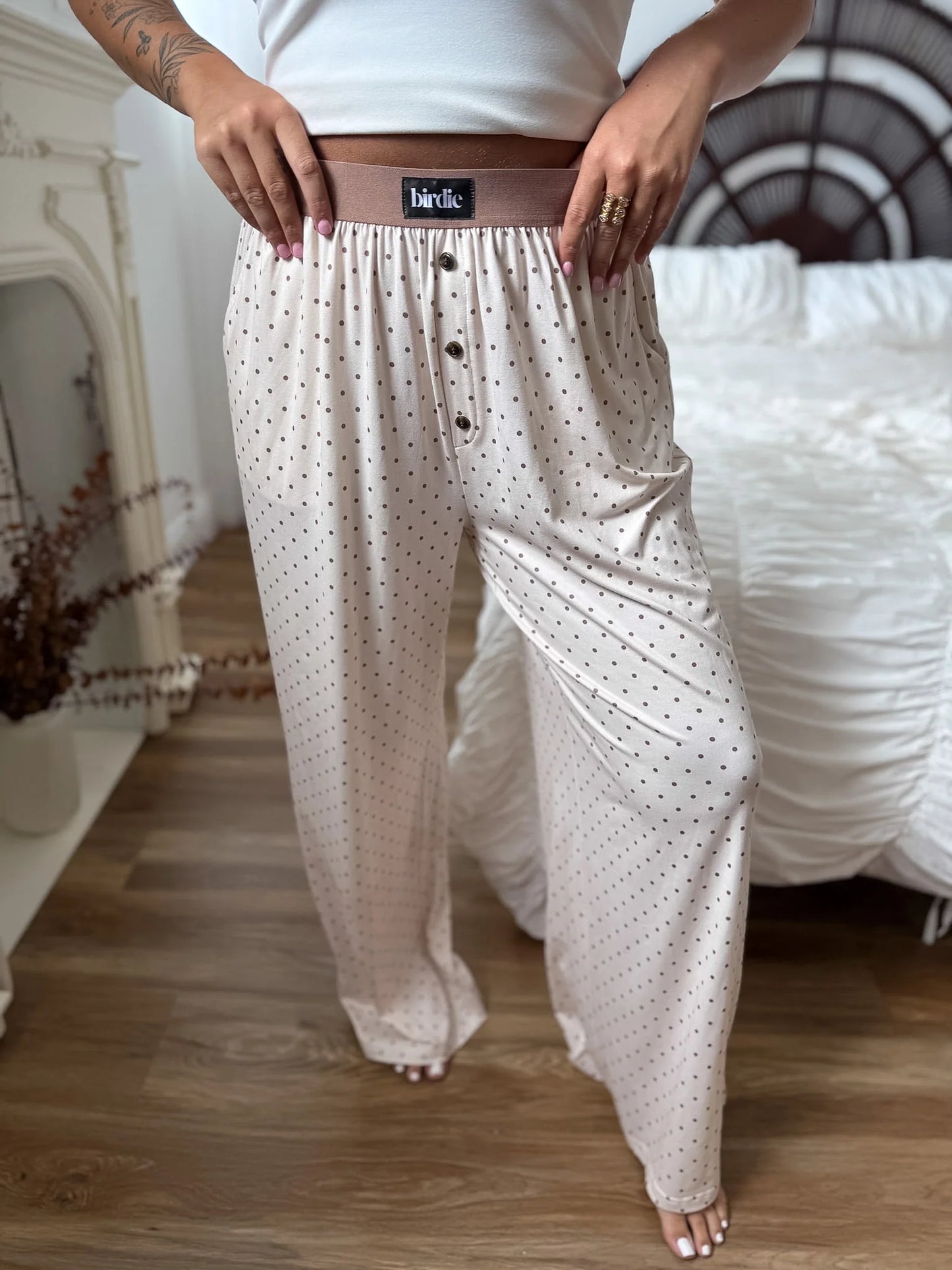 PREORDER Birdie Butter Bliss Lounge Pants in Vanilla Latte Dot