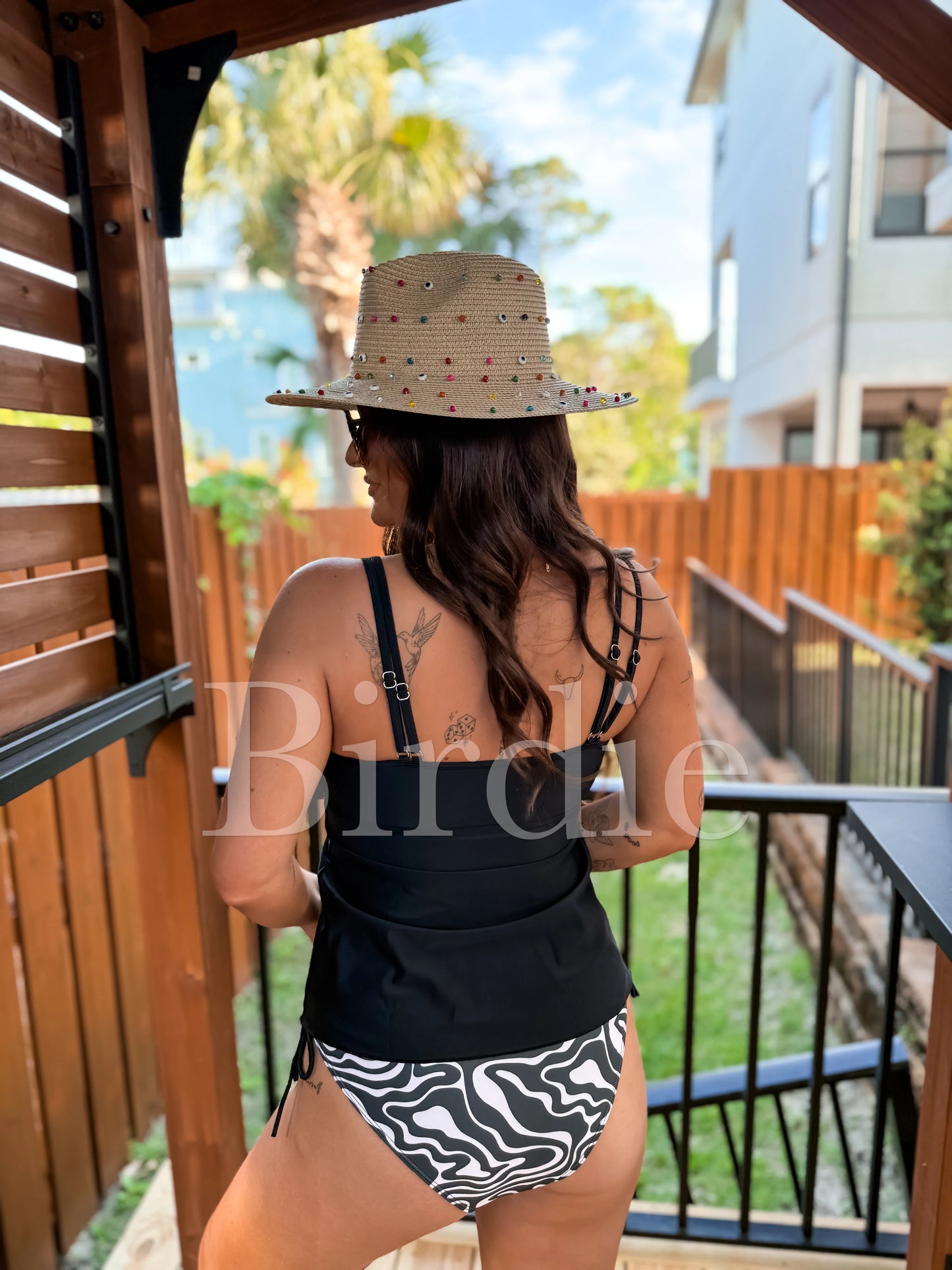 Birdie Cool Girl Classic Tankini Swimsuit in Black Obsidian Waves (Sold as Set)