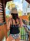 Birdie Cool Girl Classic Tankini Swimsuit in Black Obsidian Waves (Sold as Set)