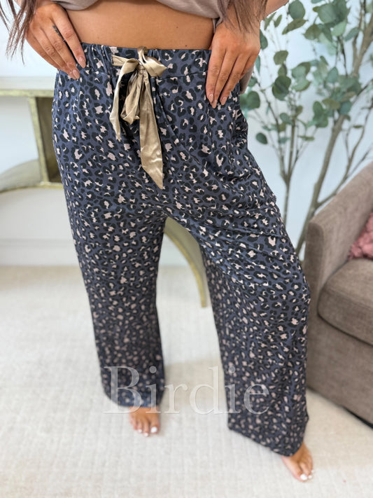 PREORDER Birdie Stretchy Lounge Pants in Indigo Wild Leopard