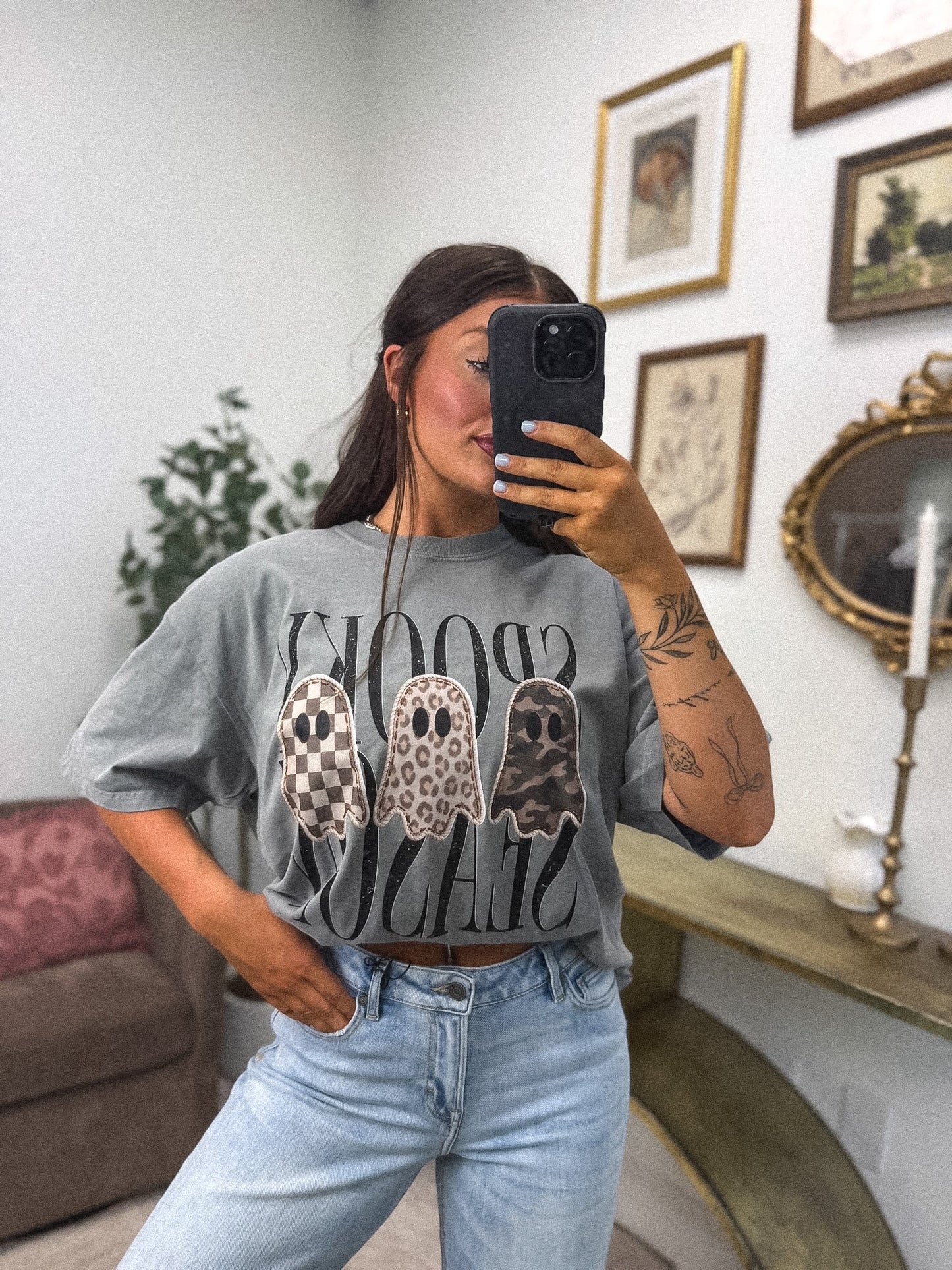 Spooky Season 3 Boujee Ghosts Graphic Tee on Grey *final sale*