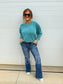 PRE-ORDER Birdie Ash Wash Raw Hem Cozy Pullover In Black & Teal