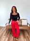 PREORDER Birdie Fold Over Band Active Yoga Pants in Red
