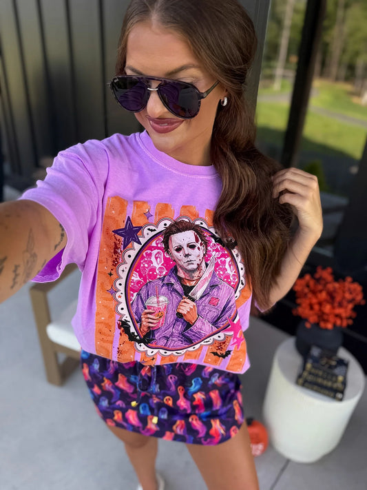 Michael Myers Slushie Graphic Tee on Neon Violet *final sale*