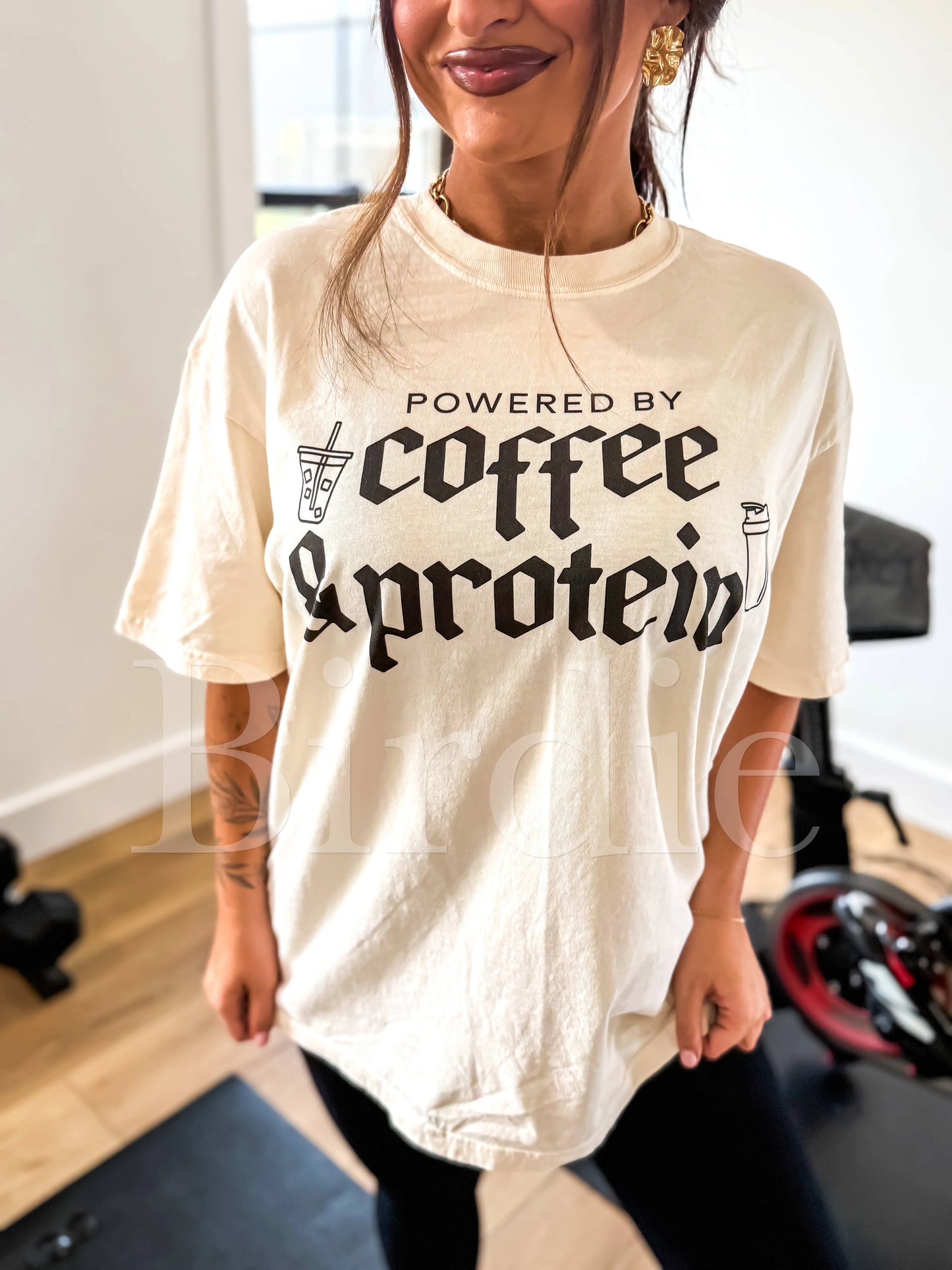Coffee and Protein Graphic Tee on Ivory