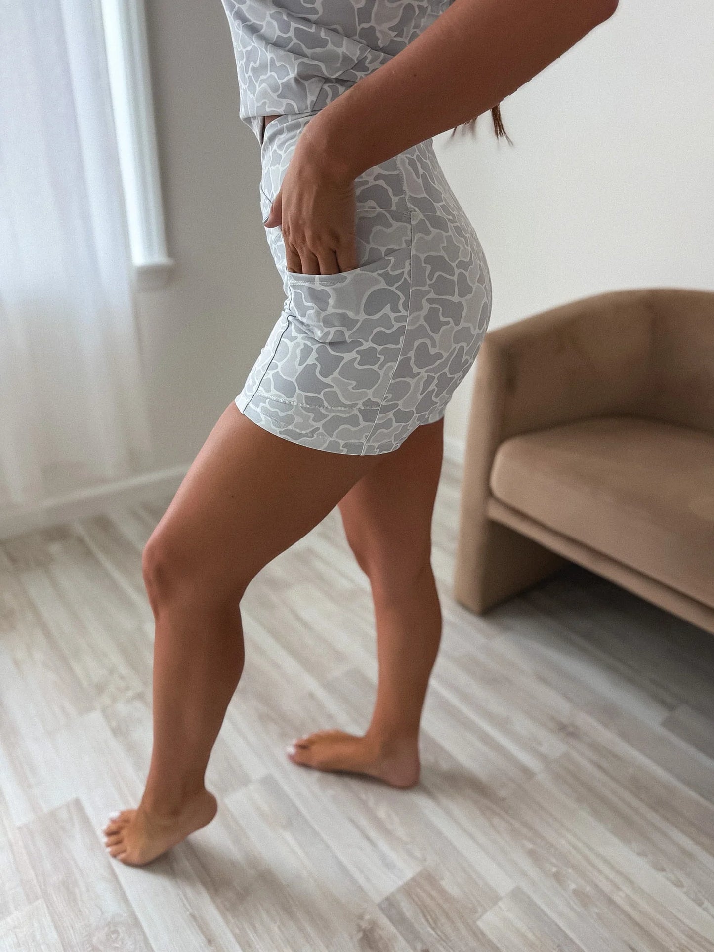 PREORDER Birdie Crossover Biker Shorts in Snowdrift Duck Camo *final sale*