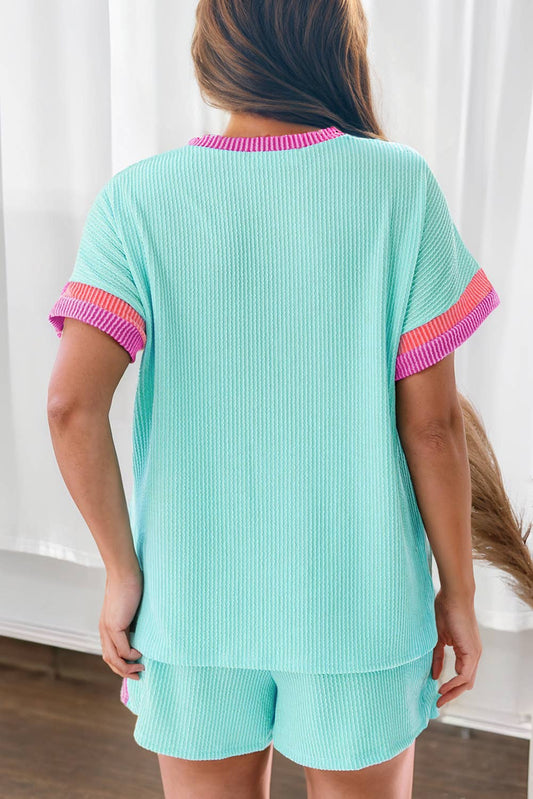 LDC Plus Size Color Block Corded Knit Tee and Shorts Set