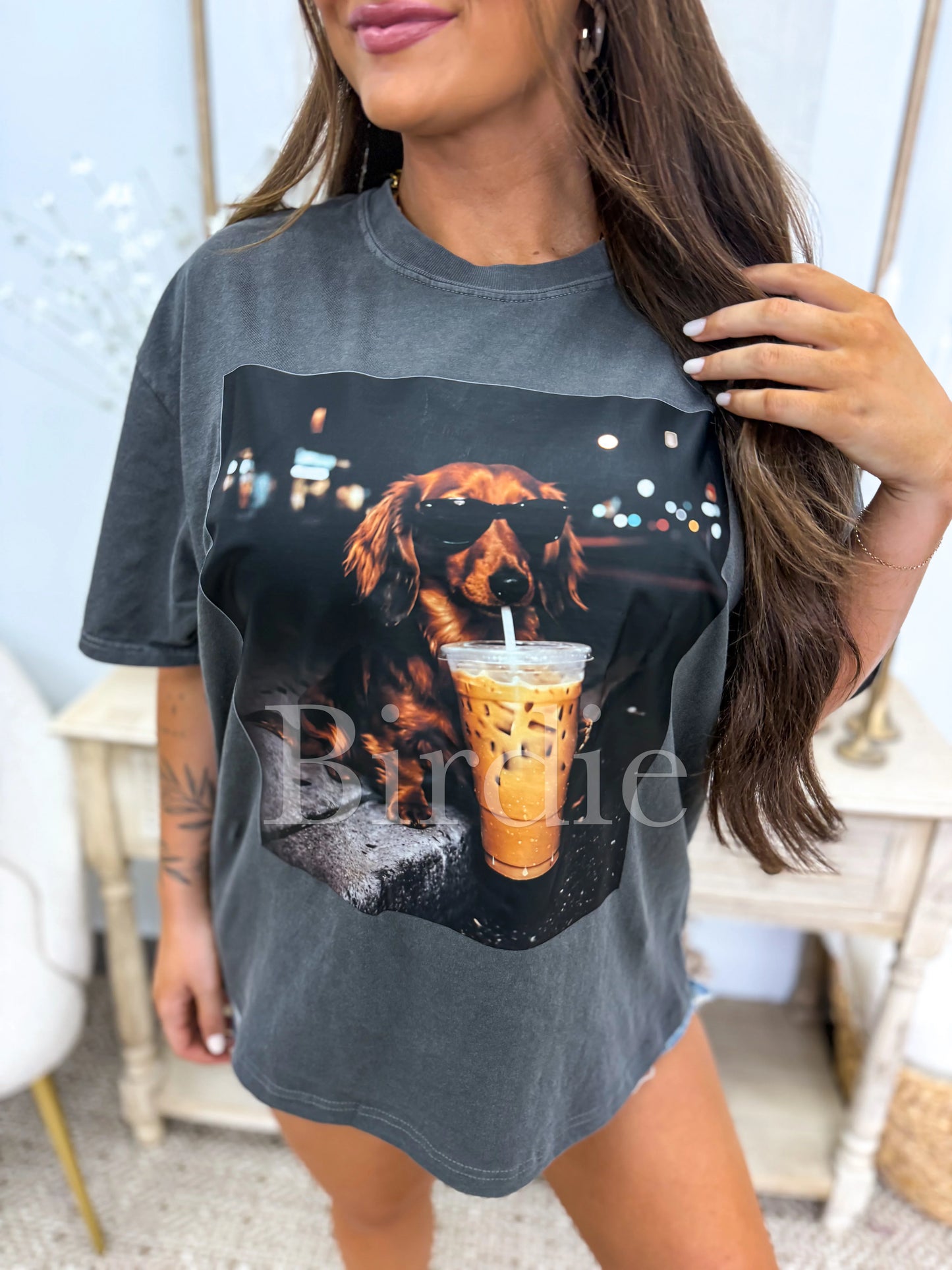 Iced Coffee Weenie Graphic Tee on Pepper