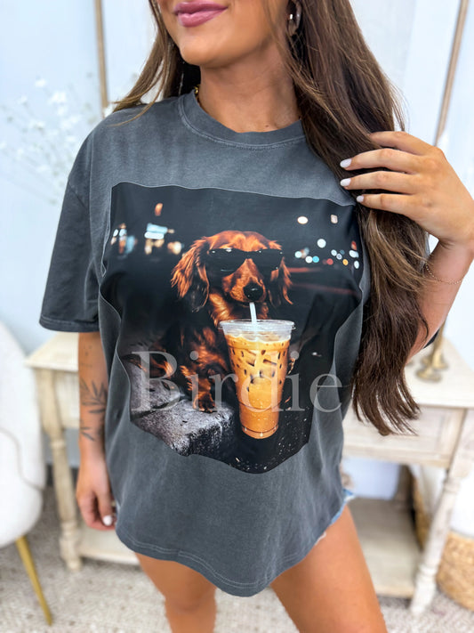 Iced Coffee Weenie Graphic Tee on Pepper