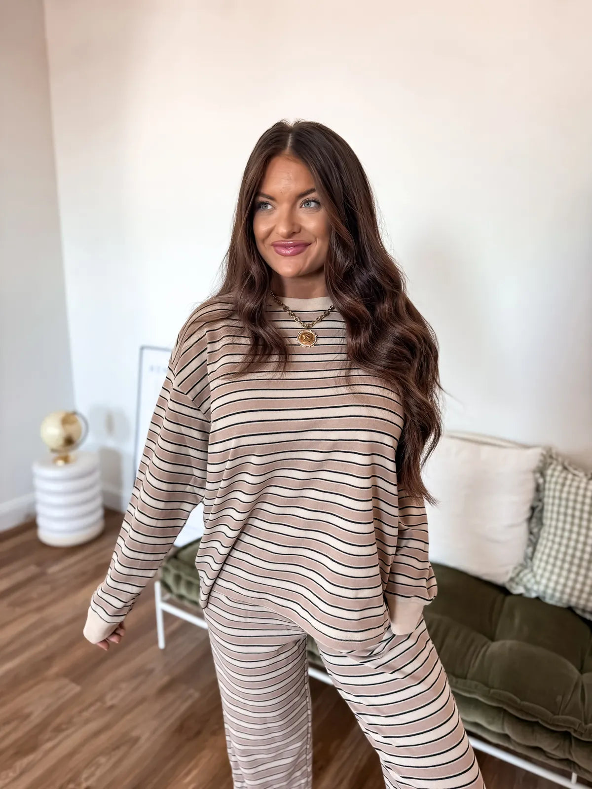 Birdie Long Sleeve Stripe Set in Cinnamon Sugar (Sold as Set)