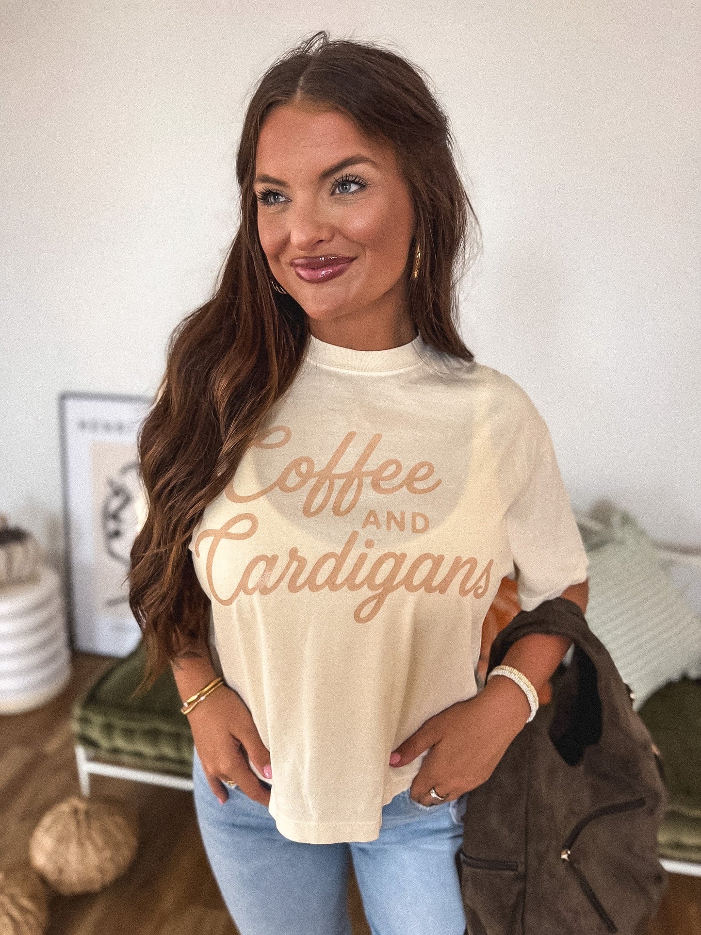 Coffee and Cardigans Boxy Graphic Tee on Ivory *final sale*