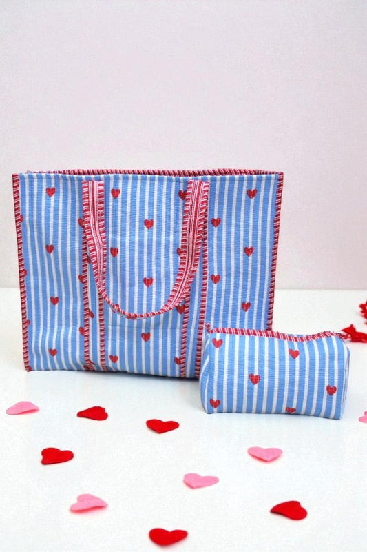 Sweet on You Blue Tote and Cosmetic Bag Set