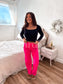 PREORDER Birdie Fold Over Band Active Yoga Pants in Hot Pink