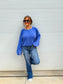 PRE-ORDER Birdie Ash Wash Raglan Loose Banded Pullover In Wine & Sonic Blue