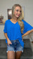Woven Airflow V-Neck Dolman Top in Ocean Blue