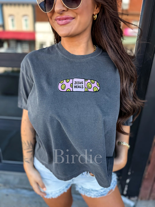 Jesus Heals Boxy Graphic Tee on Pepper