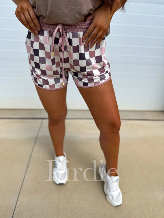 Birdie Active Shorts in Mulled Berry Checkered